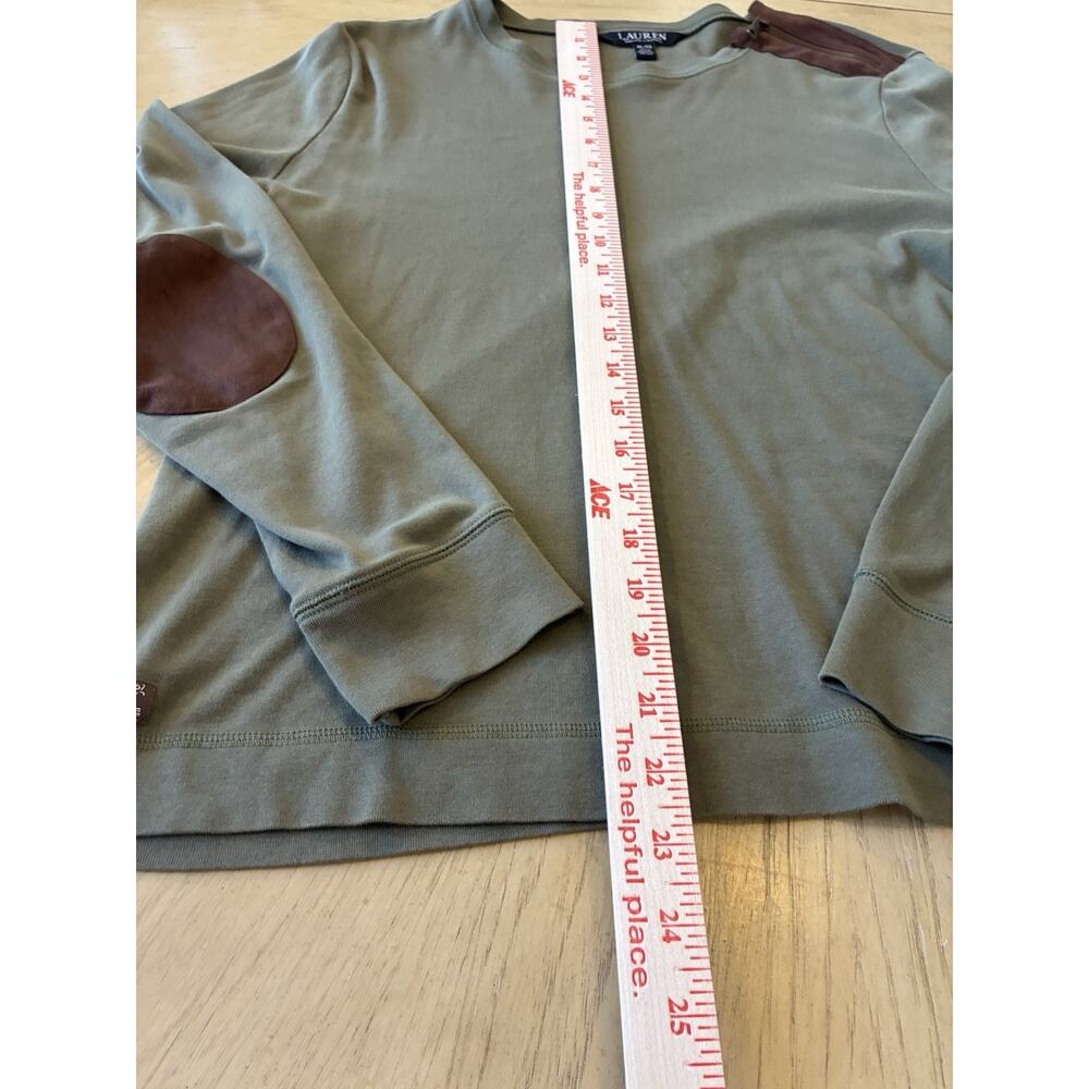 Ralph Lauren Olive Green Long Sleeve Top Suede Elbow Patch Equestrian Preppy XL - Picture 10 of 16
